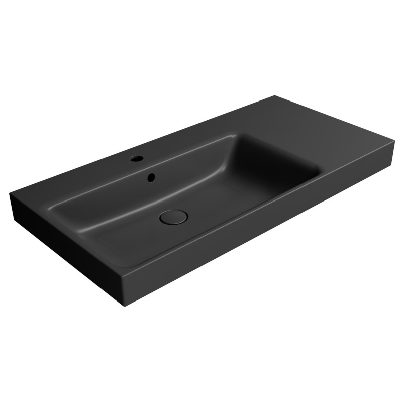 NUBES ceramic washbasin 100x50cm, side deck right, black matt @ Deko