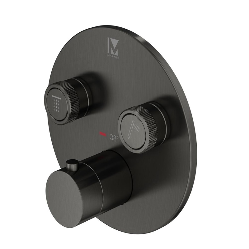 2 veeväljundiga termostaatsegisti Eden Round seinapealne osa, gun metal