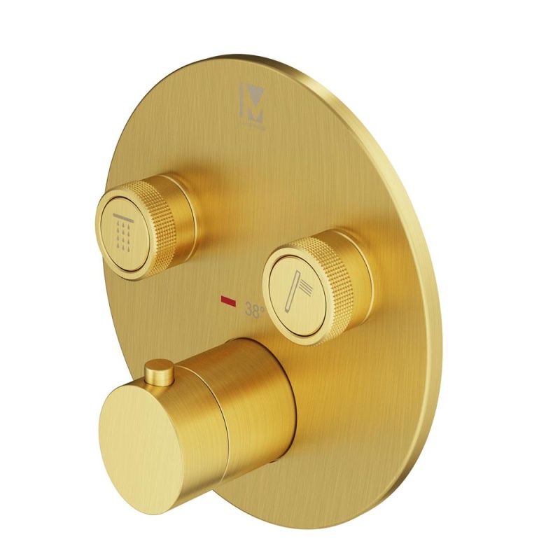 2 veeväljundiga termostaatsegisti Eden Round seinapealne osa, harjatud kuld