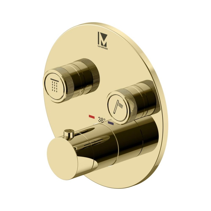 2 veeväljundiga termostaatsegisti Eden Round seinapealne osa, läikiv kuld