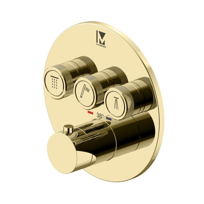 3 veeväljundiga termostaatsegisti Eden Round seinapealne osa, läikiv kuld