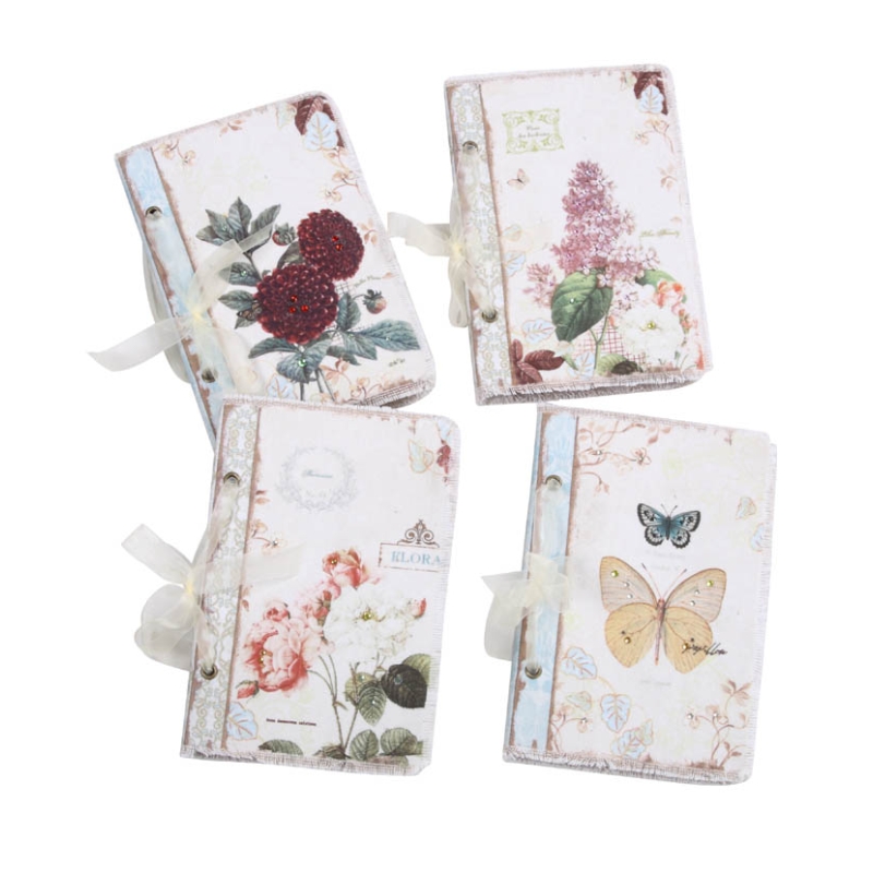 8-1/4"L Canvas Covered Journal w/ Floral Print & Crystals, 4 Styles ©