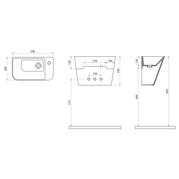 PRIMO ceramic washbasin 50x28cm, white