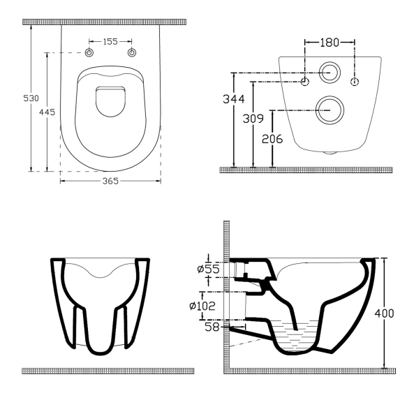 Rimless seina wc pott Infinity 36.5x53 cm, matt beež