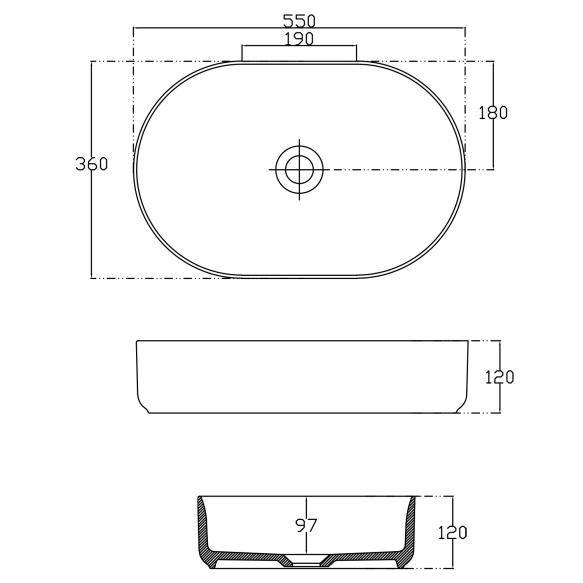 INFINITY OVAL countertop washbasin, 55x36cm, terracotta