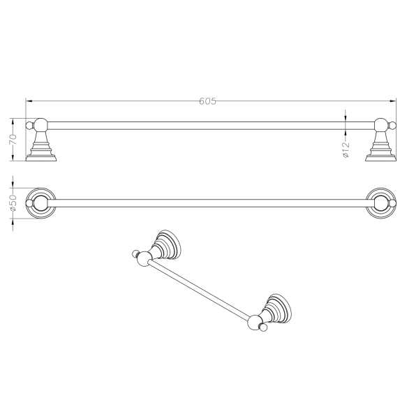 käterätihoidja DIAMOND 600x70 mm, pronks
