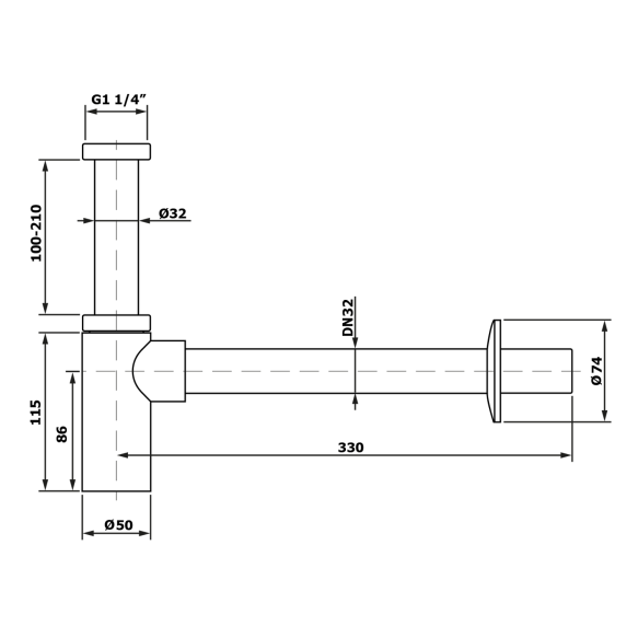 valamusifoon 5/4´´, diam 32 mm, kroom