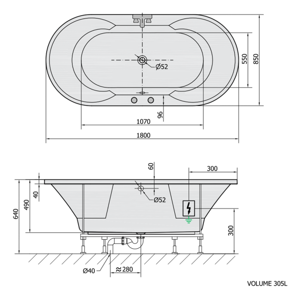 massaaživann  IO  180x85x49cm,  Active Hydro-Air,  kroom