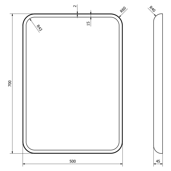 LED taustvalgustusega peegel FLOAT 50x70cm, valge raam