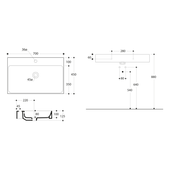 valamu CENTO 70x45cm,  valge