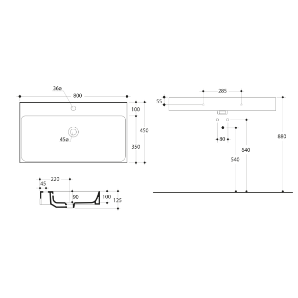 valamu CENTO 80x45cm,  valge