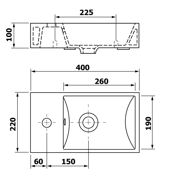 valamu Minos 40x22 cm, valge, vasak