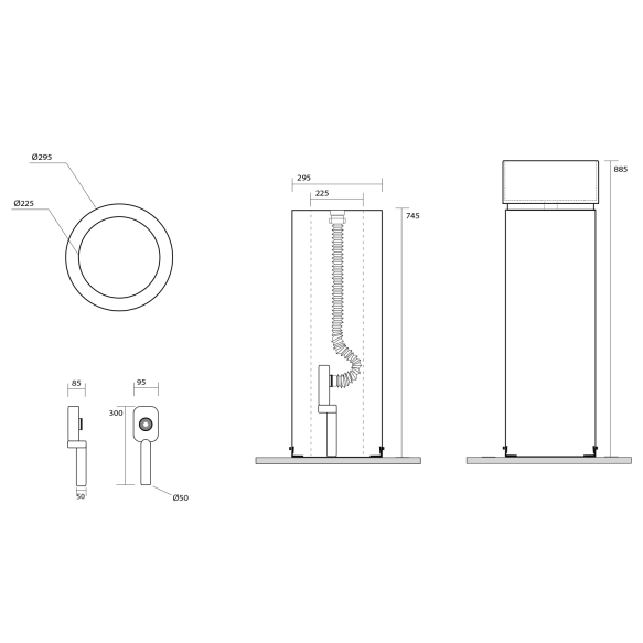 eraldiseisev valamu Oke, äravool põrandasse, valge