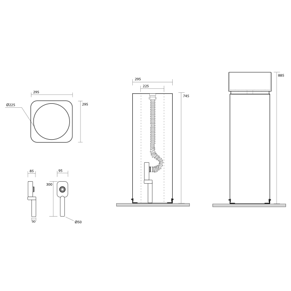 eraldiseisev valamu Hako, äravool põrandasse, valge