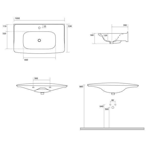 valamu New Yorker 100x53 cm, valge