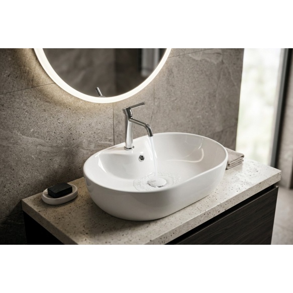 Ceramic countertop washbasin, 61x42cm, white