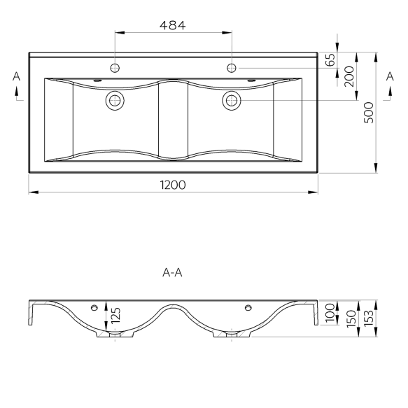 kivimassist valamu Flavia 120x50 cm, valge