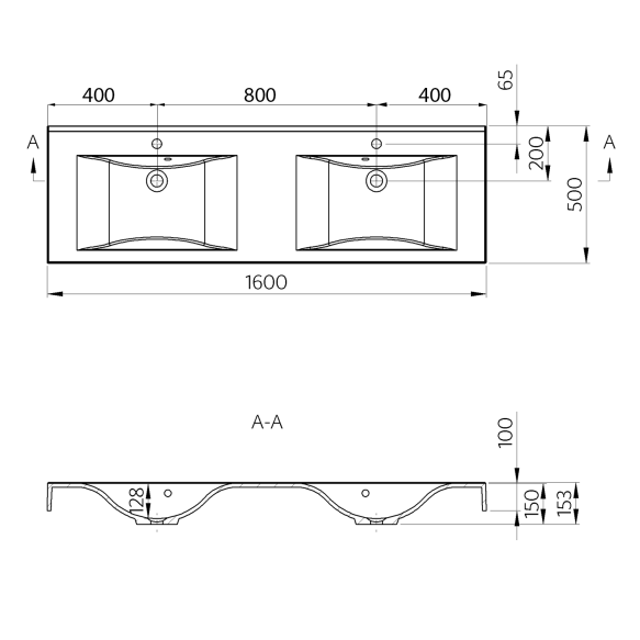 kivimassist valamu Flavia 160x50 cm, valge