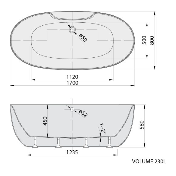 vann Rana 170x80x58 cm, valge