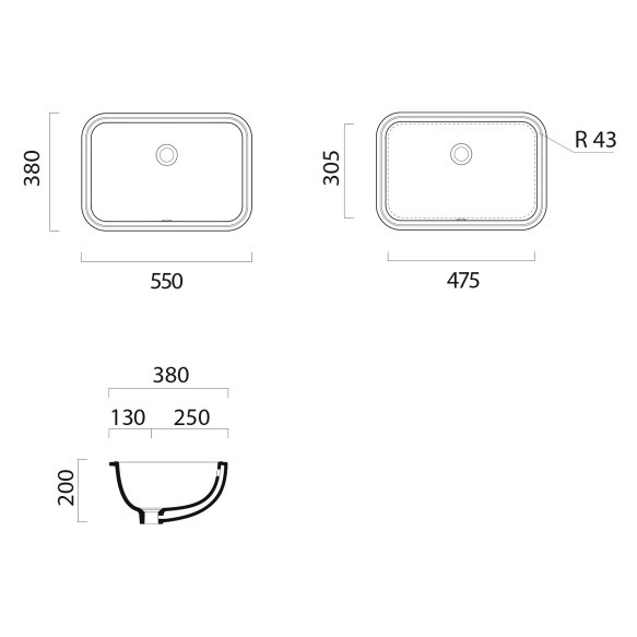 süvistatav valamu PURA/CLASSIC 38x55cm,  valge ExtraGlaze
