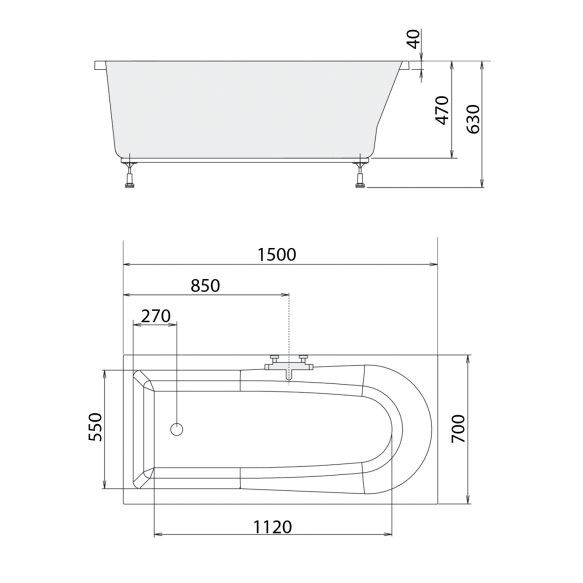 vann Lisa 150x70x47 cm, valge