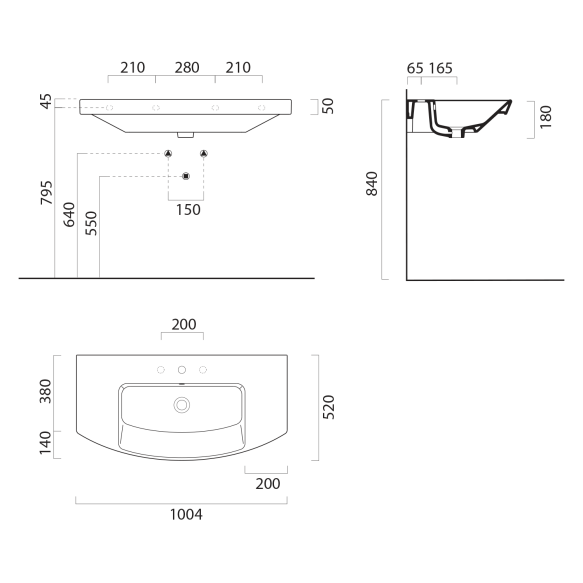 valamu NORM 100x52cm,  3 segistiava,  valge ExtraGlaze