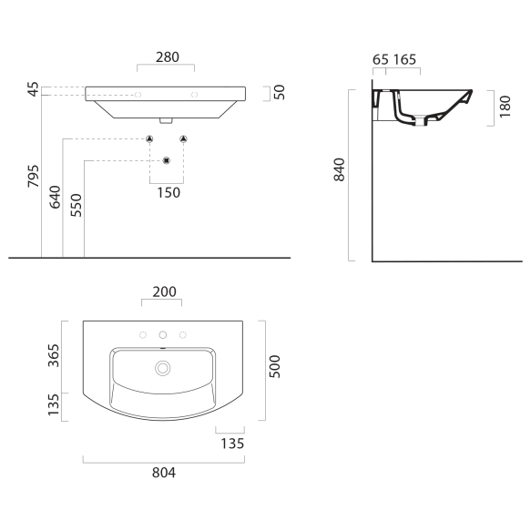valamu NORM 80x50cm,  3 segistiava,  valge ExtraGlaze