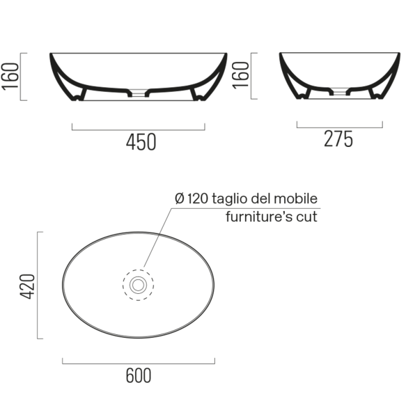 valamu tööpinnale PURA 60x42 cm, creta matt