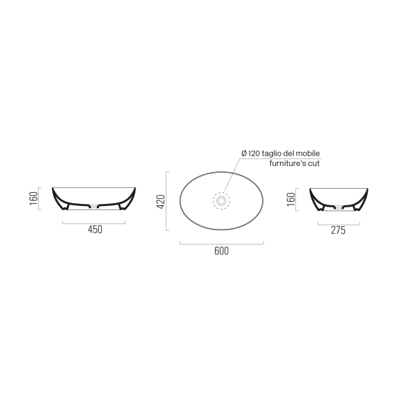 valamu tööpinnale PURA 60x42 cm, valge ExtraGlaze