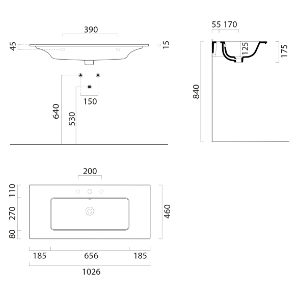 valamu PURA SLIM 102x46cm,  valge ExtraGlaze