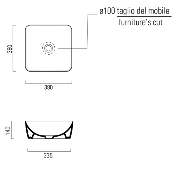 valamu tööpinnale SAND/NUBES 38x38 cm, creta matt
