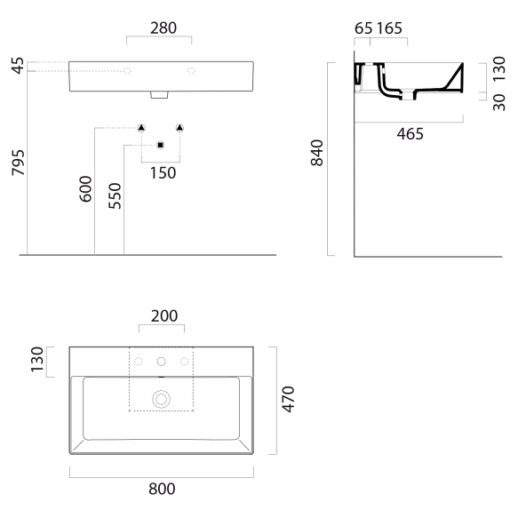 valamu KUBE X 80x47cm,  ilma segistiavata,  valge ExtraGlaze
