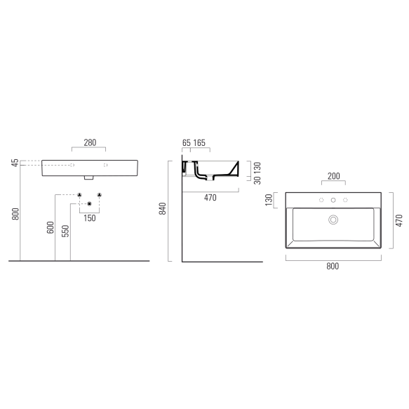 keraamiline valamu KUBE X 80x47 cm, 3 segistiava, valge ExtraGlaze