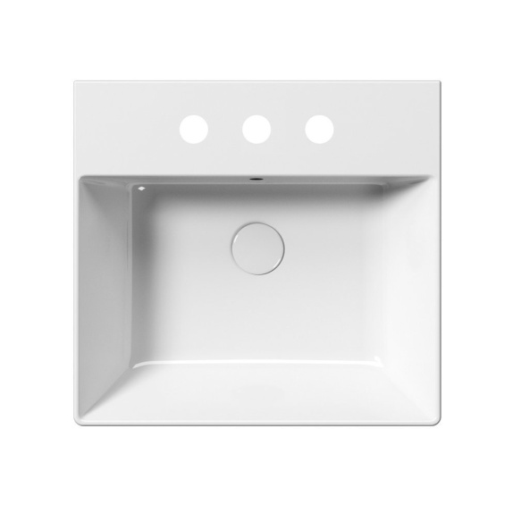 valamu KUBE X 50x47cm,  tasaseks lihvitud põhi,  3 segistiava, valge ExtraGlaze