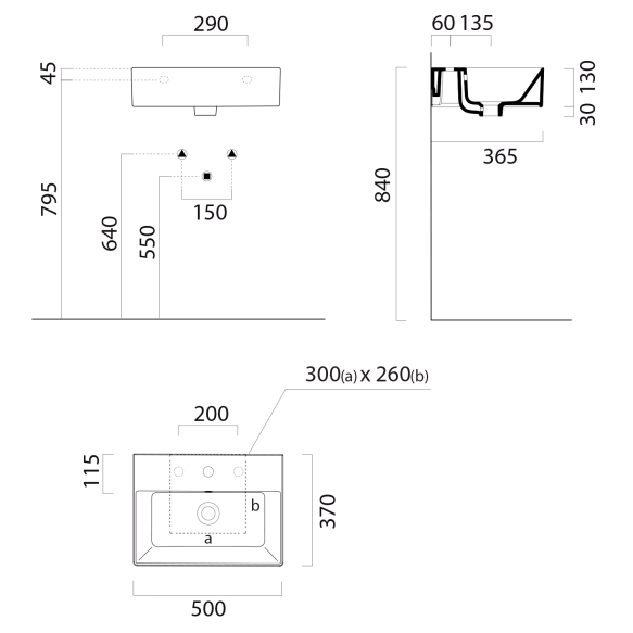 valamu KUBE X 50x37cm,  3 segistiava,  valge ExtraGlaze