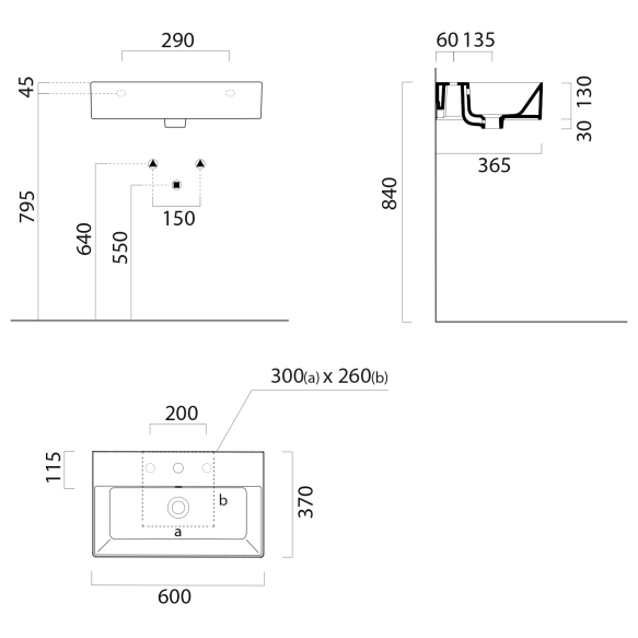 valamu KUBE X 60x37cm,  3 segistiava,  valge ExtraGlaze