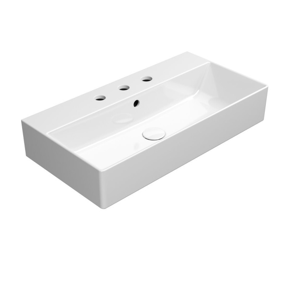 valamu KUBE X 70x37cm,  tasaseks lihvitud põhi,  3 segistiava, valge ExtraGlaze