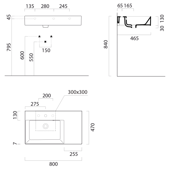 valamu KUBE X 80x47cm,  R,  ilma segistiavata, valge matt