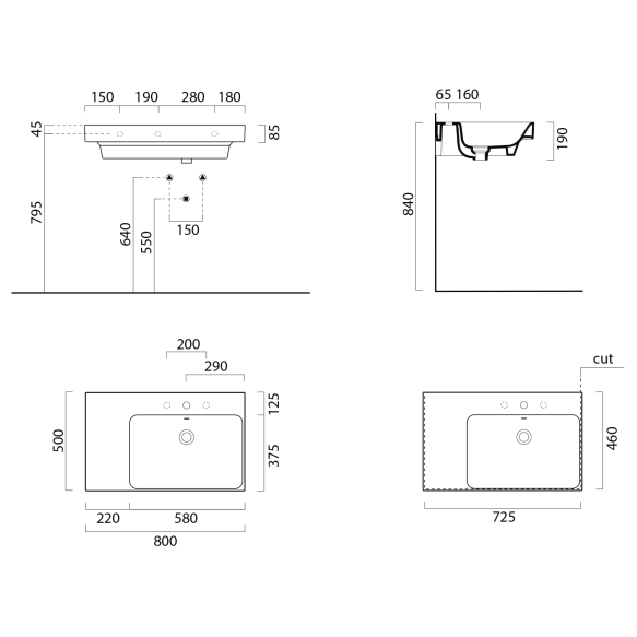 valamu NUBES 80x50cm,  L,  must matt
