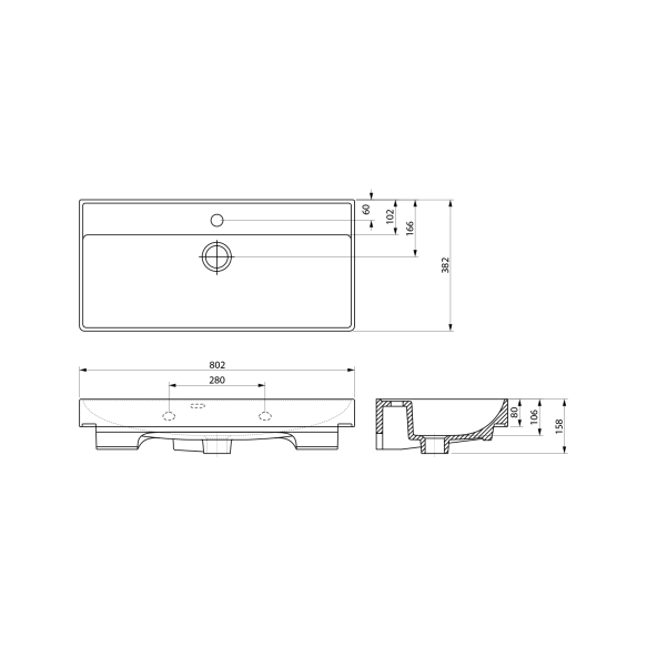 valamu 80x38cm,  PARLA valge