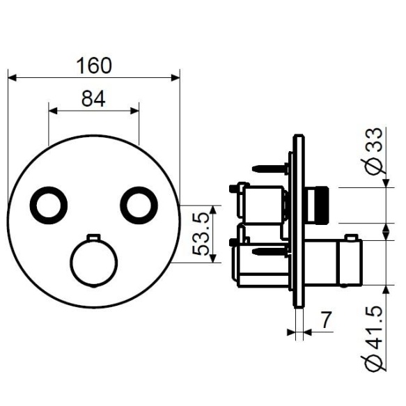 2 veeväljundiga termostaatsegisti Eden Round seinapealne osa, kroom