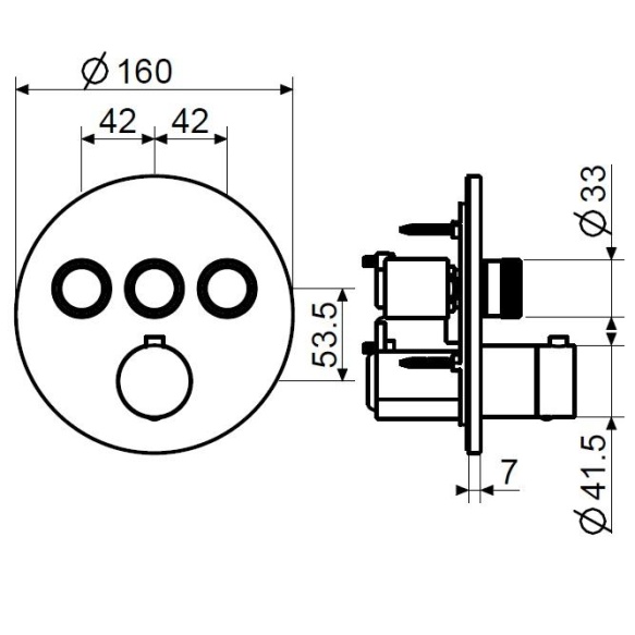 3 veeväljundiga termostaatsegisti Eden Round seinapealne osa, matt valge