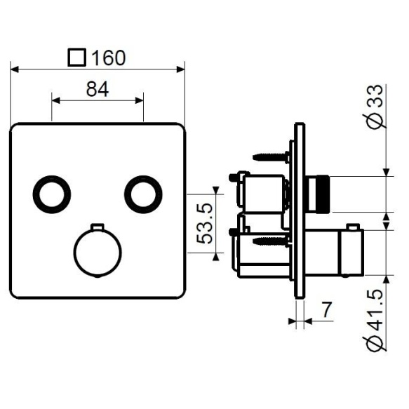 2 veeväljundiga termostaatsegisti Eden Square seinapealne osa, harjatud kuld