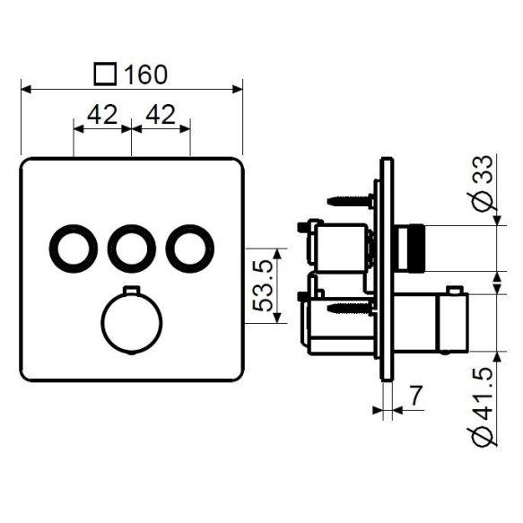 3 veeväljundiga termostaatsegisti Eden Square seinapealne osa, matt valge