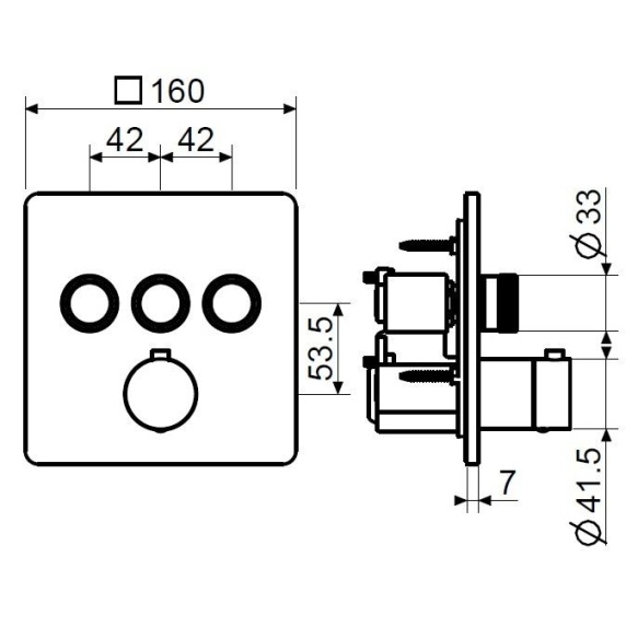 3 veeväljundiga termostaatsegisti Eden Square seinapealne osa, läikiv roosa kuld