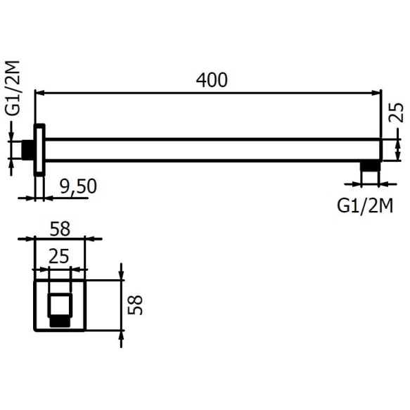 kandiline horisontaalne dušitoru L 400 mm, matt valge