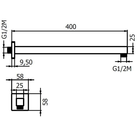 kandiline horisontaalne dušitoru L 400 mm, läikiv kuld