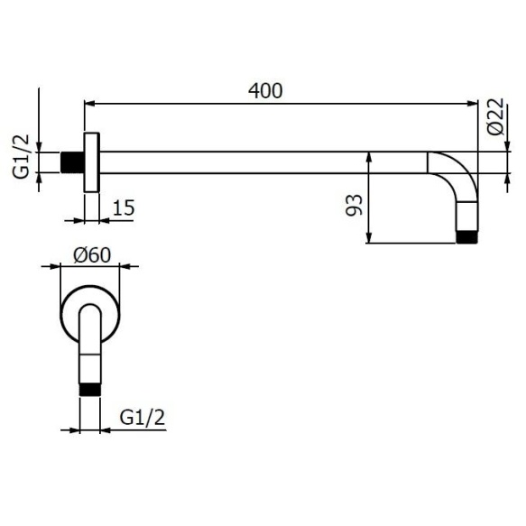 ümar horisontaalne dušitoru L 400 mm, läikiv roosa kuld