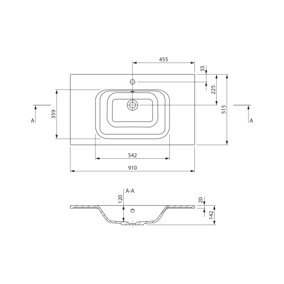 kivimassist valamu ARECA 91x51, 5cm,  valge