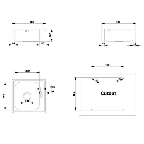 roostevaba köögivalamu 48x18x48cm
